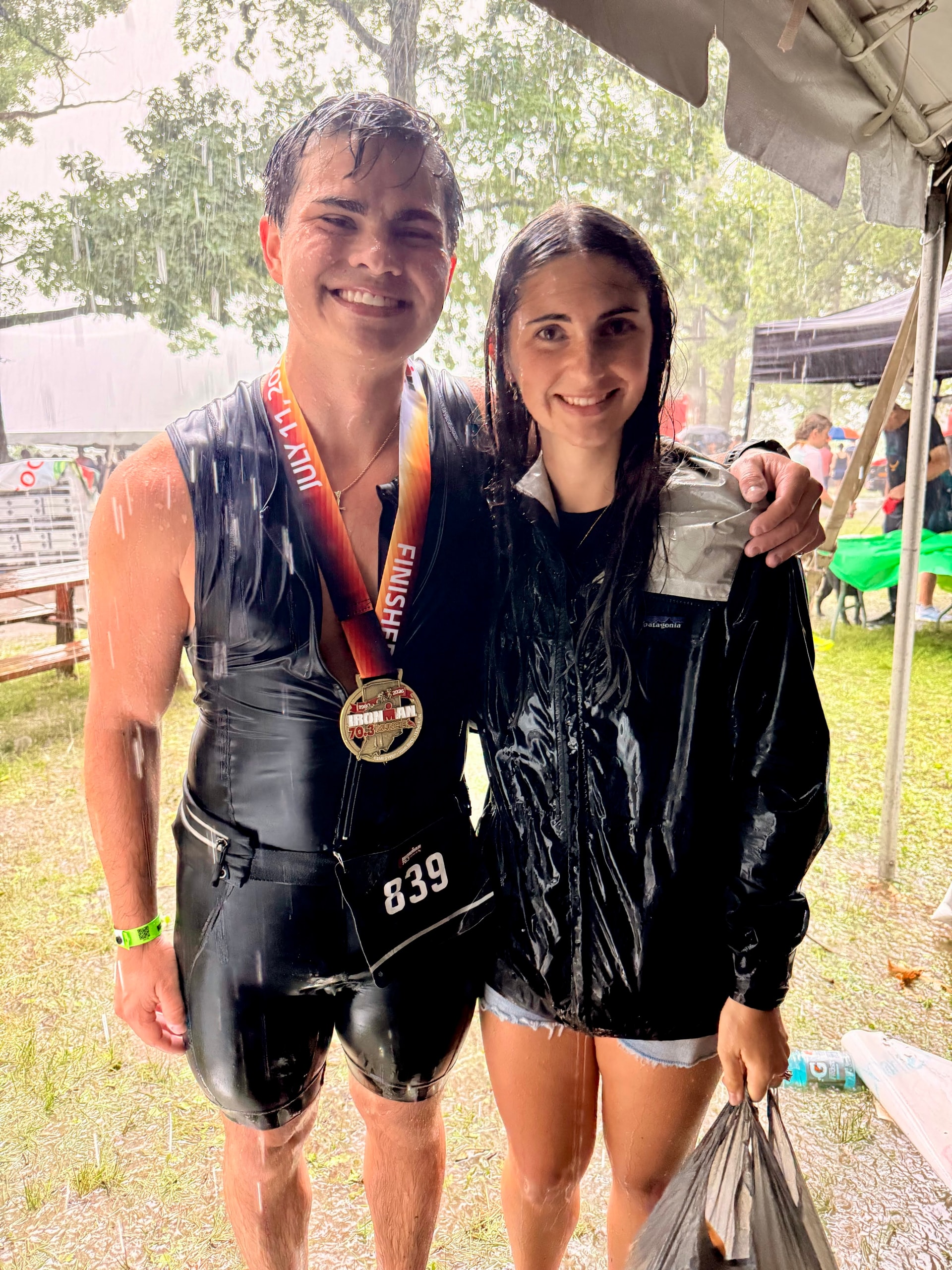Chris Villaire and his fiancee Frances after finishing Ironman 70.3